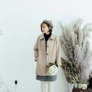 Wool Tan Pea Coat with Peter Pan collar